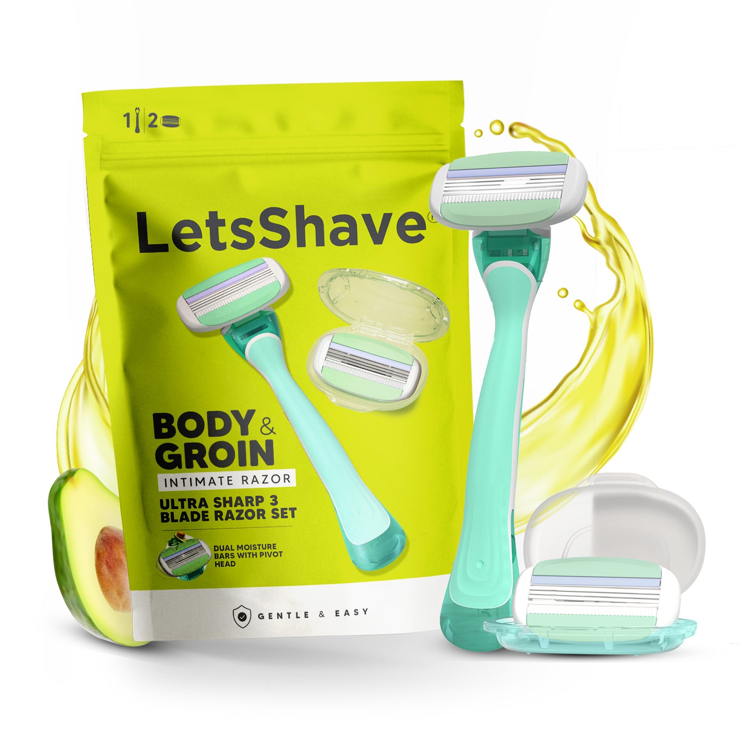 Body & Groin Razor Set for Men | Intimate Razor | 1 Handle + 2 Cartridges + Travel Case |