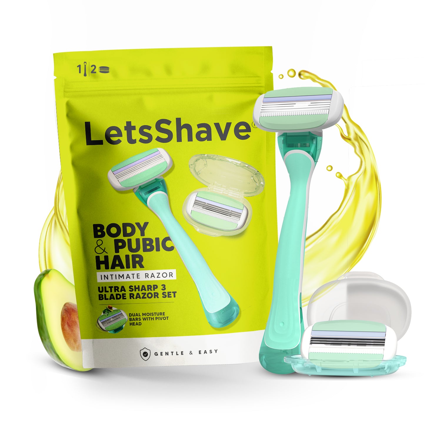 Body & Pubic Hair Razor for Women | Intimate Razor | 1 Handle + 2 Cartridges + Travel Case