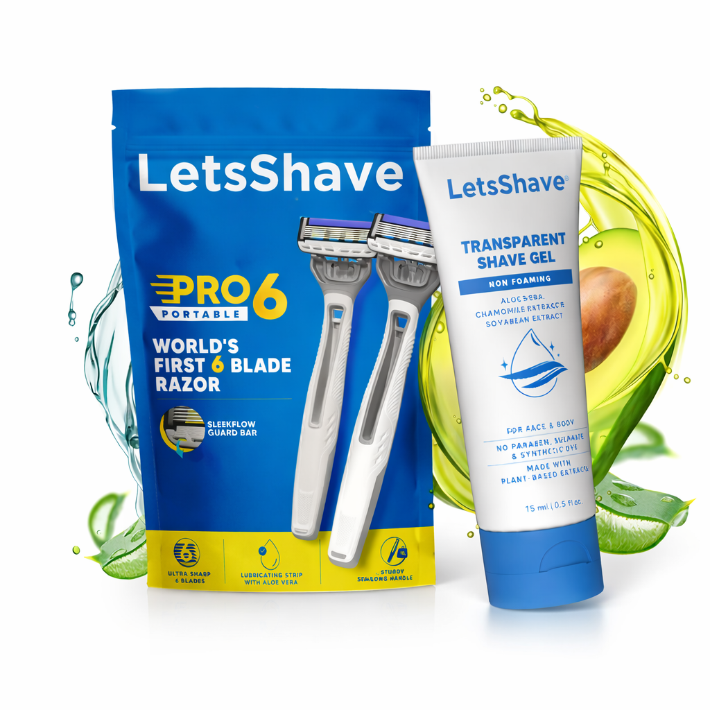 Pro 6 Portable | Pack Of 2+Free Shave Gel | World's First 6 Blade Disposable Razor