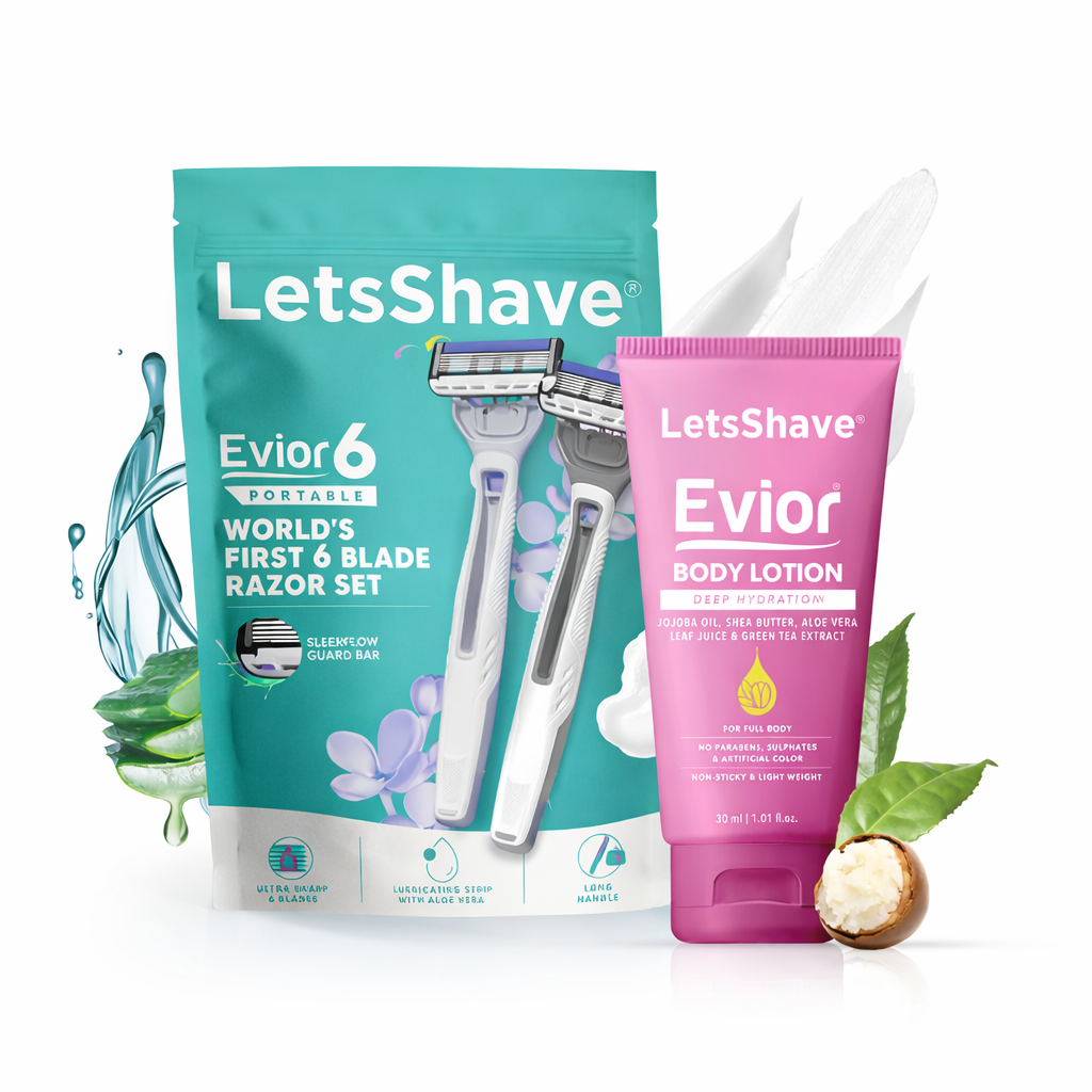 Evior 6 Portable Razor | Pack of 2+Free Body Lotion | World’s 1st 6 Blade Razor for Women