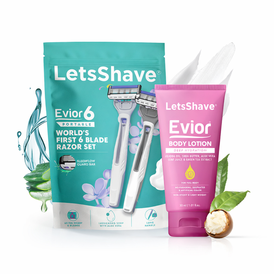 Evior 6 Portable Razor | Pack of 2+Free Body Lotion | World’s 1st 6 Blade Razor for Women