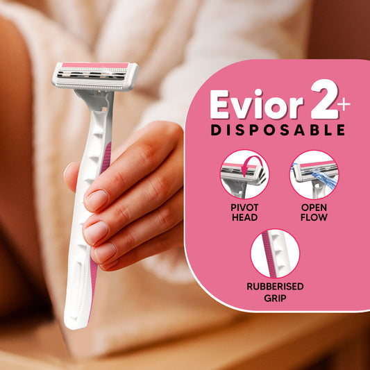 Evior 2+ Disposable Razor Pack – Silky Smooth 2-Blade Experience (Buy 12 Get 3 Free | Pack of 15)