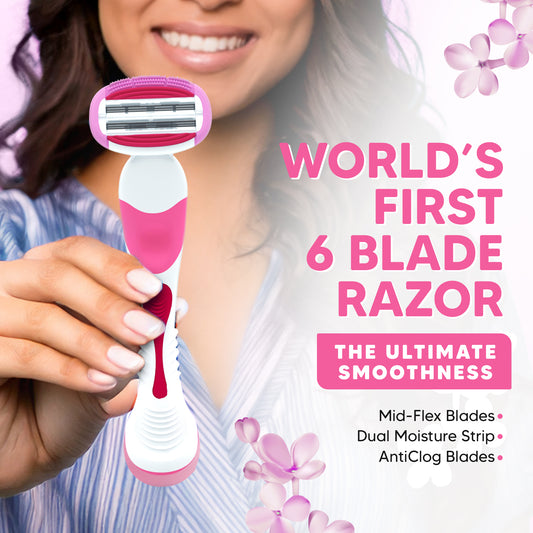 Evior 6 – Women’s Razor Set  | World’s First 6 Blade | 1 Handle + 2 Blades