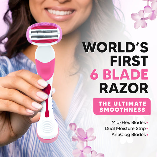 Evior 6 – Women’s Razor Set  | World’s First 6 Blade | 1 Handle + 4 Blades