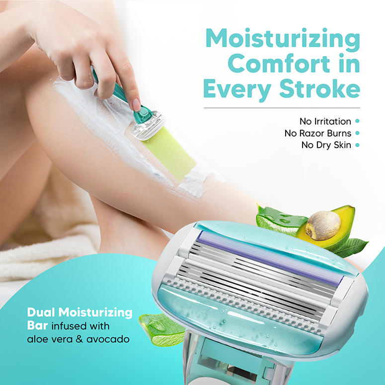 Shave & Glow With World's First 6 - Blades 6 Month Kit | For Women | Free Travel Pouch & Face Wash