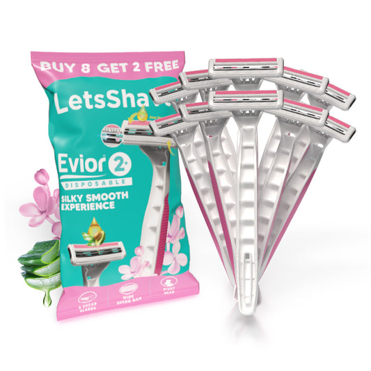 Evior 2 Plus Disposable Razor | Silky Smooth 2-Blade Experience | Pack of 8+ 2 free