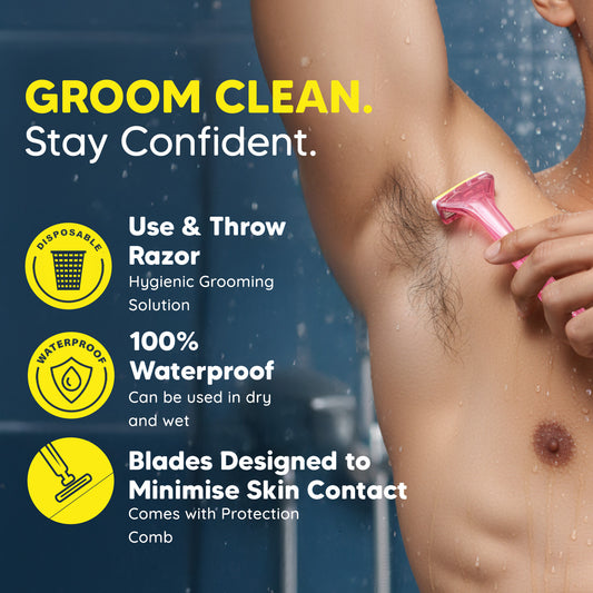 Body & Intimate Trimmer for Men – Use & Throw Razor | Pack of 3 + Free Balls Balm