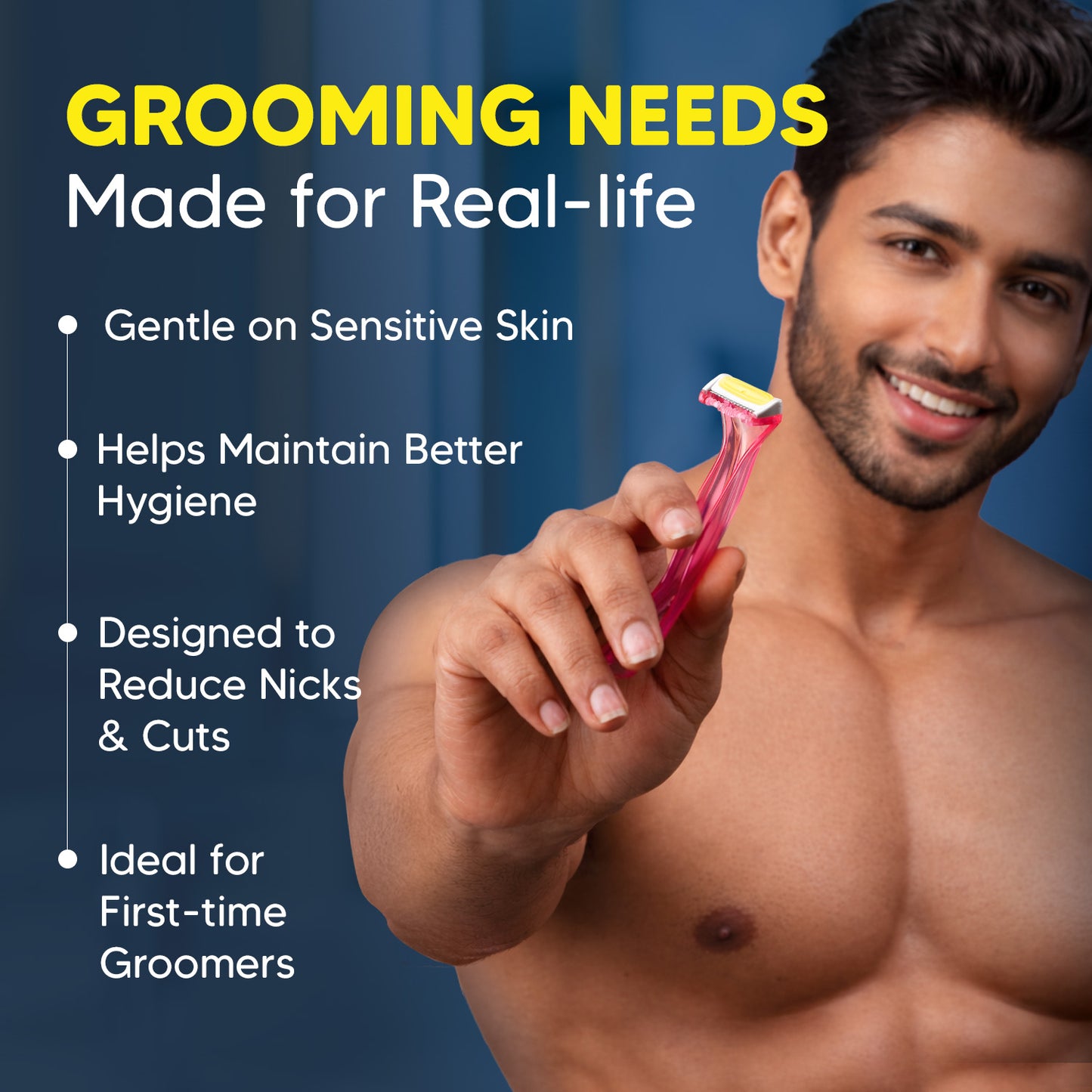 Body & Intimate Trimmer for Men – Use & Throw Razor | Pack of 3 + Free Balls Balm