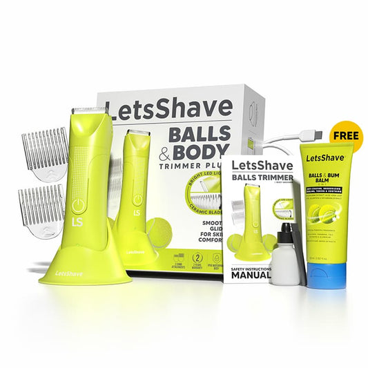 LetsShave Balls & Body Trimmer Plus kit with free Balls & Bum Balm – waterproof men’s groin and body groomer set