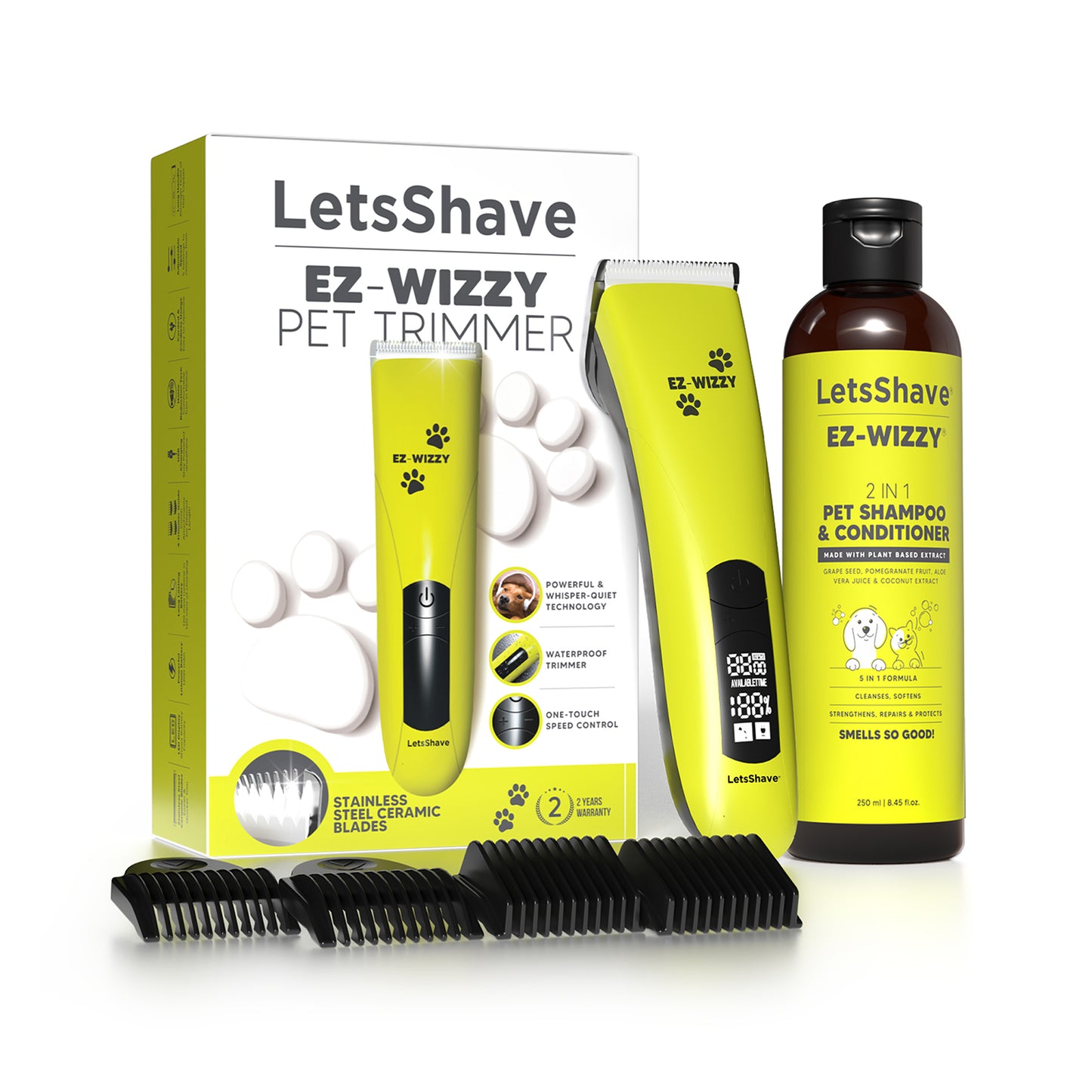 EZ-WIZZY Pet Trimmer for Dogs & Cats –  Cordless Grooming Kit with Free Pet Shampoo