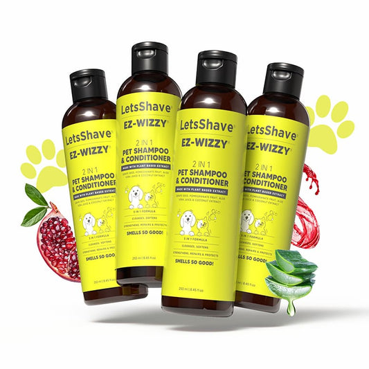 Pet shampoo for dogs and puppies – LetsShave EZ-WIZZY 2-in-1 with aloe vera and pomegranate