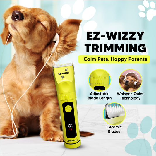 EZ-Wizzy Pet Trimmer Pro Grooming Kit – Quiet Pet Clipper with Ceramic Blades, Adjustable Length & Complete Grooming Tools
