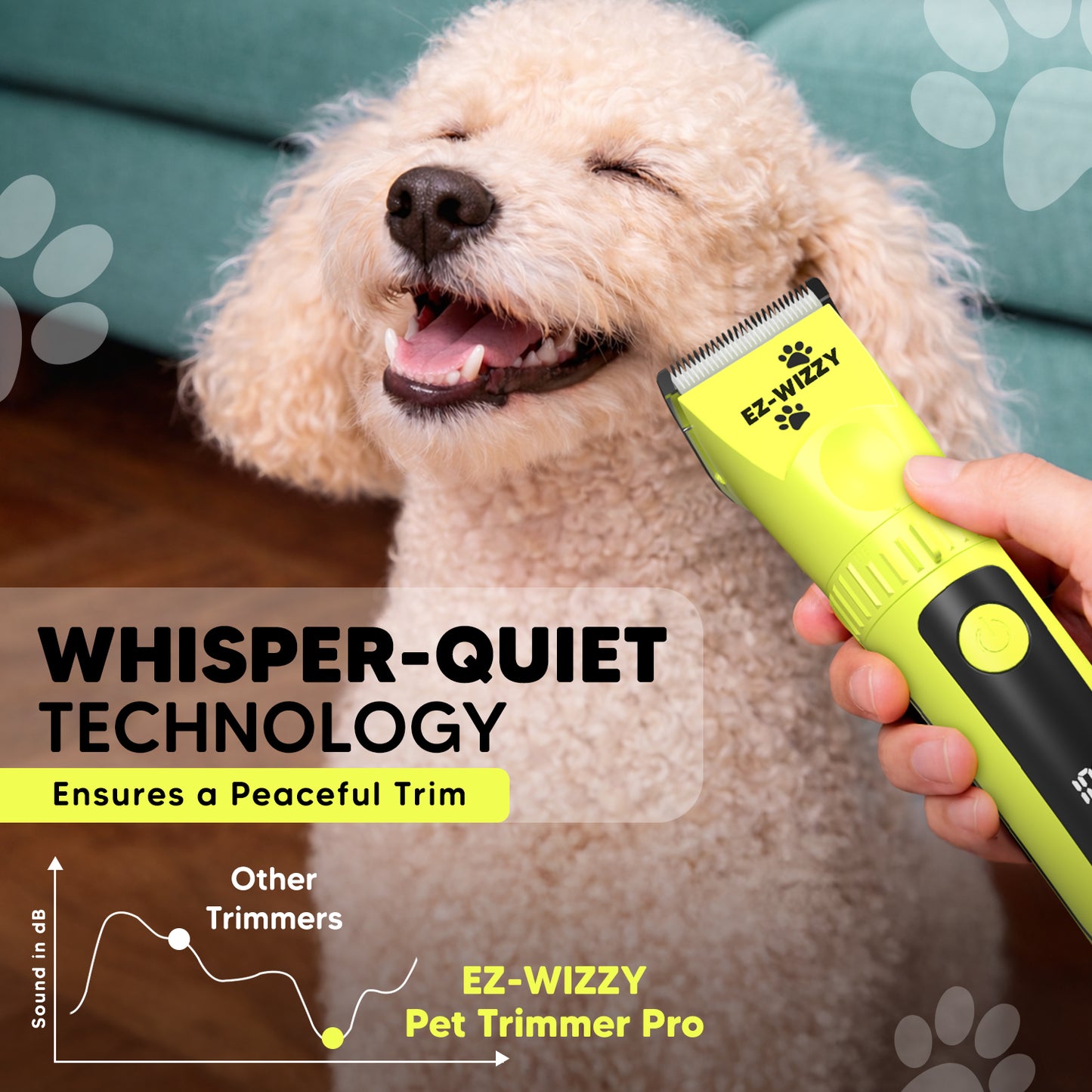 EZ-Wizzy Pet Trimmer Pro Grooming Kit – Quiet Pet Clipper with Ceramic Blades, Adjustable Length & Complete Grooming Tools