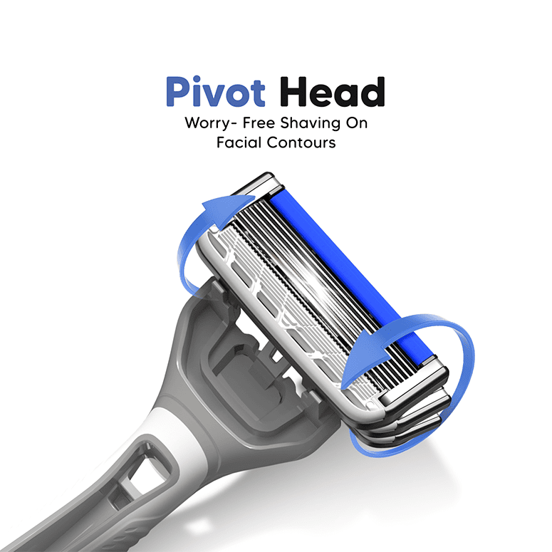 Pivot head on LetsShave Pro 6 Portable – worry-free shave on facial contours, 6 blade disposable razor