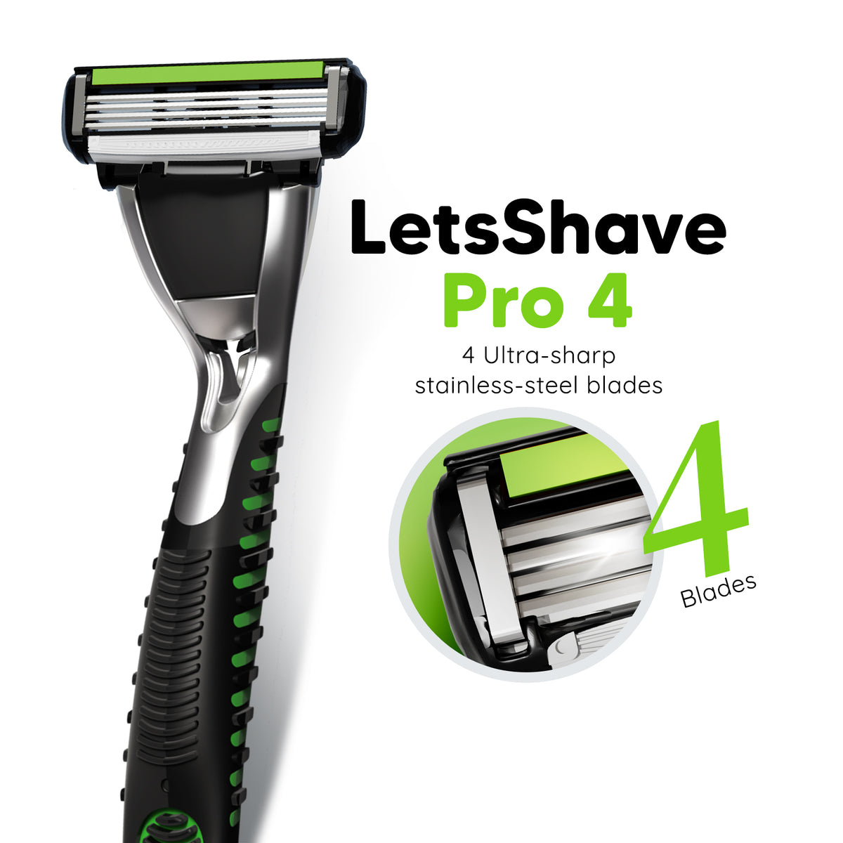 Pro 4 Razor Starter Pack for Men | 1 Handle + 2 Blades + Shave Gel