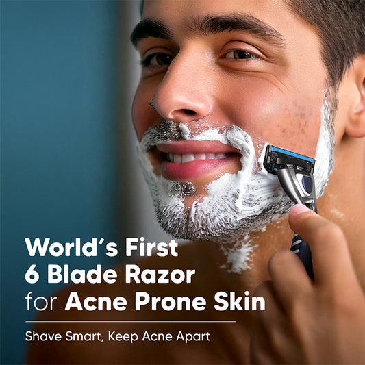Pro 6 Acne Friendly Razor Set – 1 Handle + 2 Blades + Travel Cap