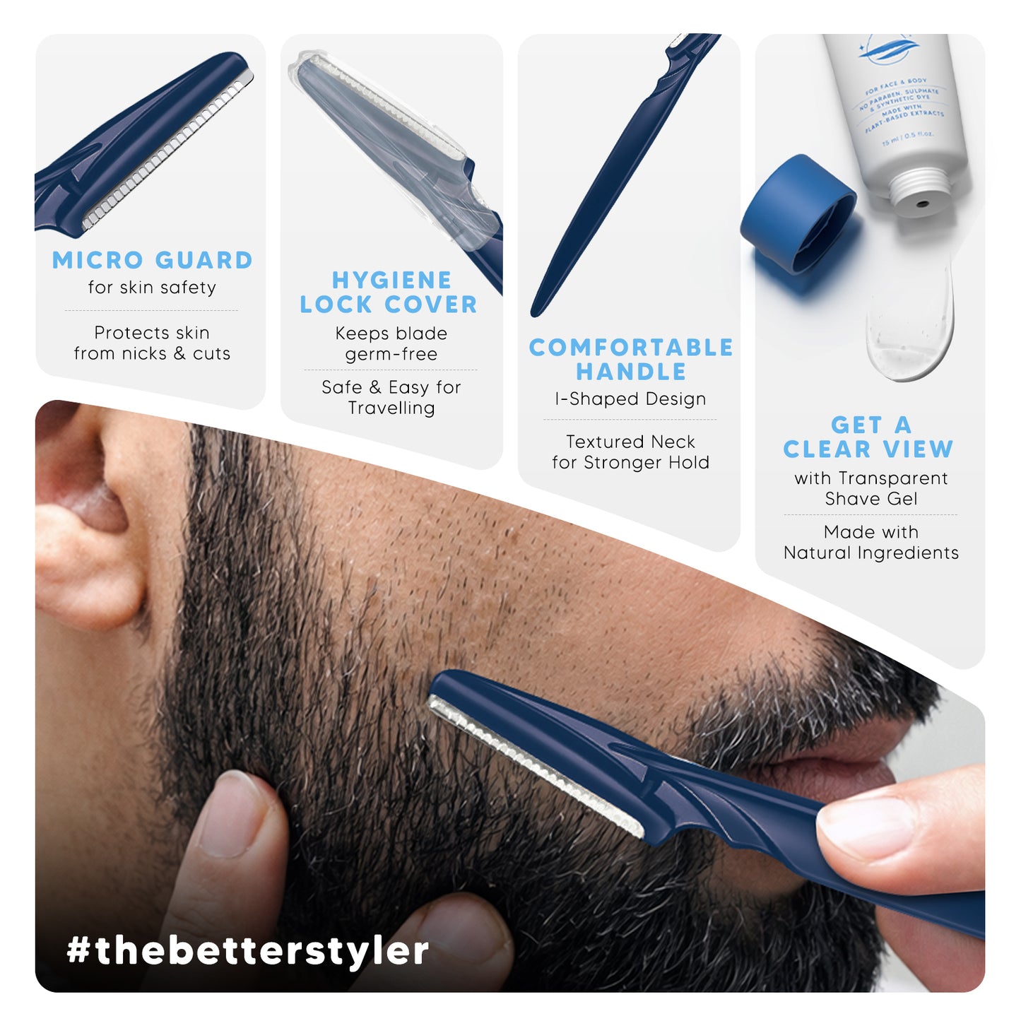 Precision Grooming, Made Easy | Pro Styler Razors Pack of 3 with Mini Shave Gel for Clean, Sharp Styling