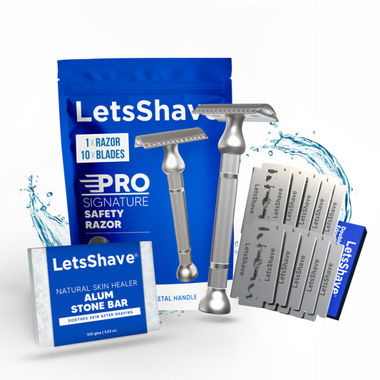 Pro Signature Safety Razor with Free 10 x Blades & Alum Bar