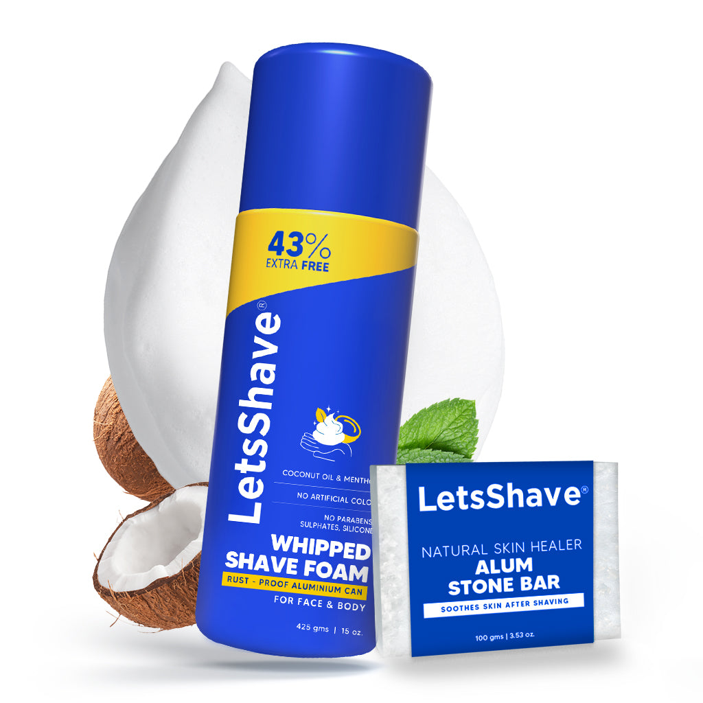 Shave Foam & Alum Stone Bar Combo | Coconut Oil, Menthol & Natural Skin Healer