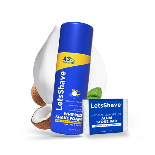 Shave Foam & Alum Stone Bar Combo | Coconut Oil, Menthol & Natural Skin Healer