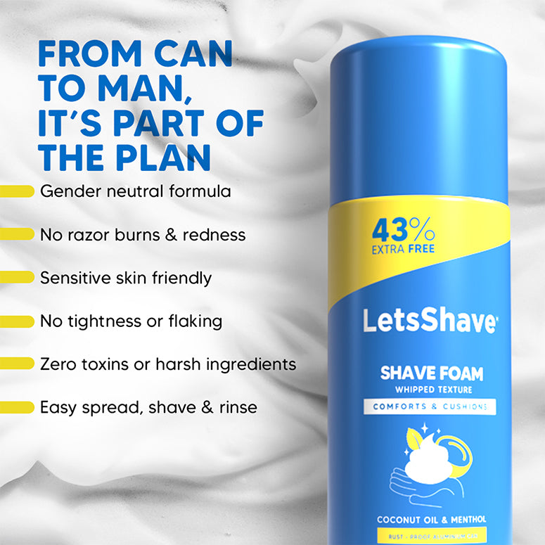 Shave Foam – Coconut Oil & Menthol (Whipped Texture) | 425 g | 43% Extra Free