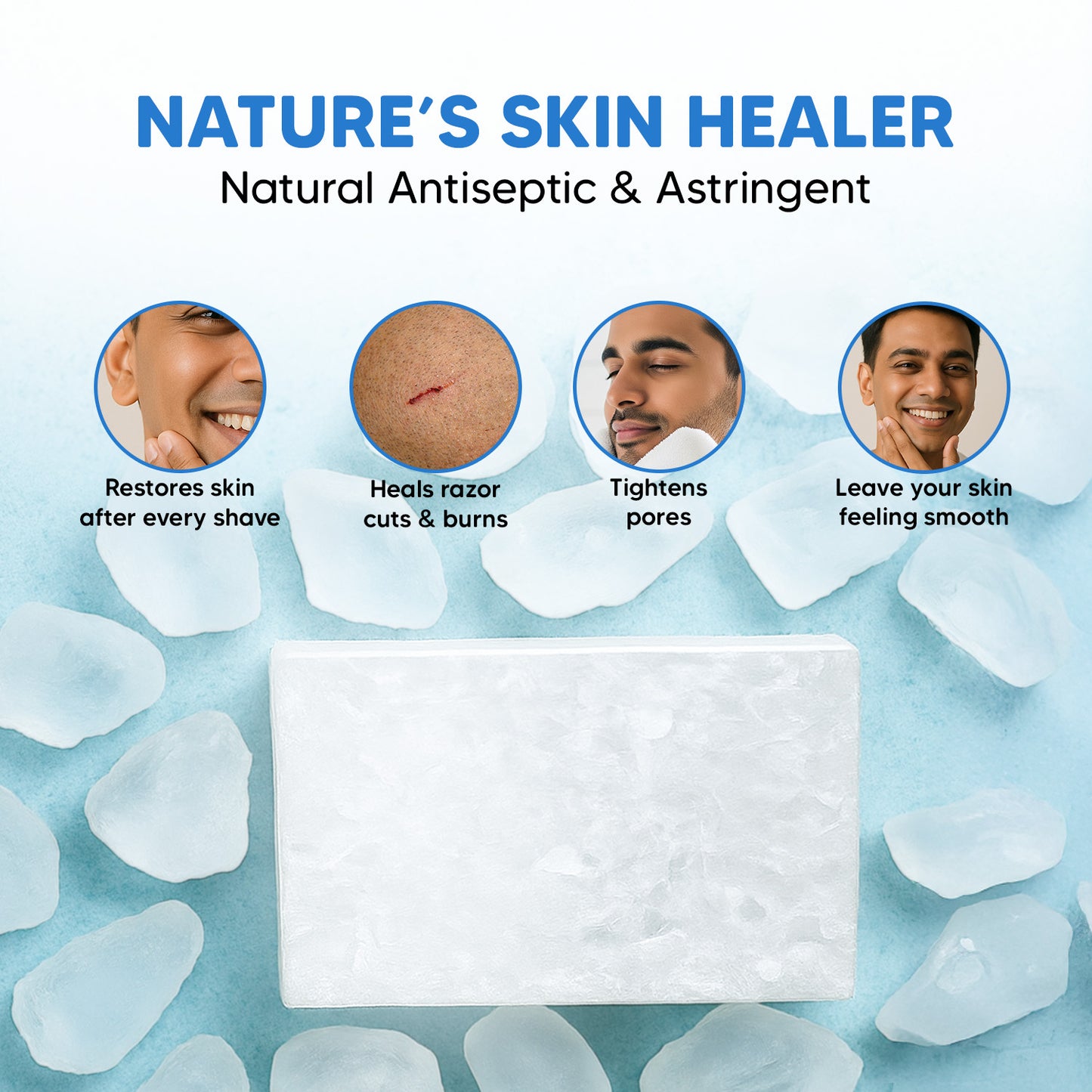 Shave Foam & Alum Stone Bar Combo | Coconut Oil, Menthol & Natural Skin Healer