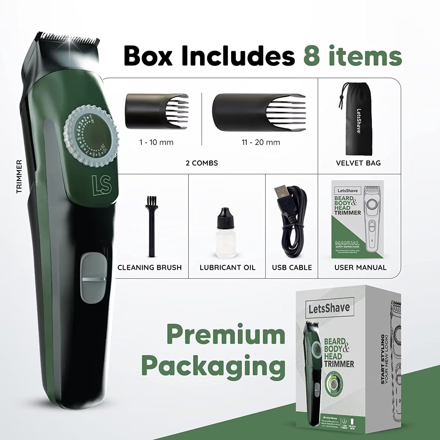 Beard, Body & Head Trimmer | 38 Precision Length Settings | Self-Sharpening Stainless Steel Blades | Corded & Cordless
