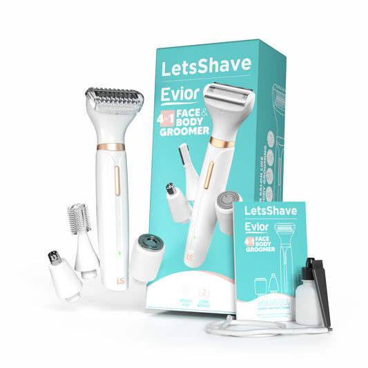 Evior 4-in-1 Women’s Grooming Gift Set with Body Lotion, Pre-Shave Scrub & FREE Travel Bag