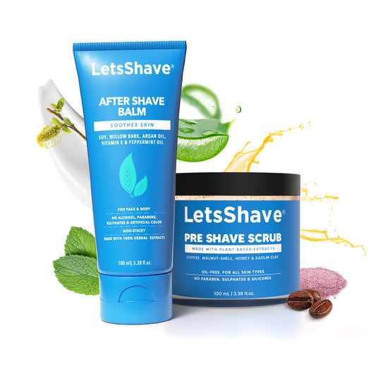 LetsShave Pre Shave Scrub & After Shave Balm Combo | Coffee, Argan Oil & Peppermint Care