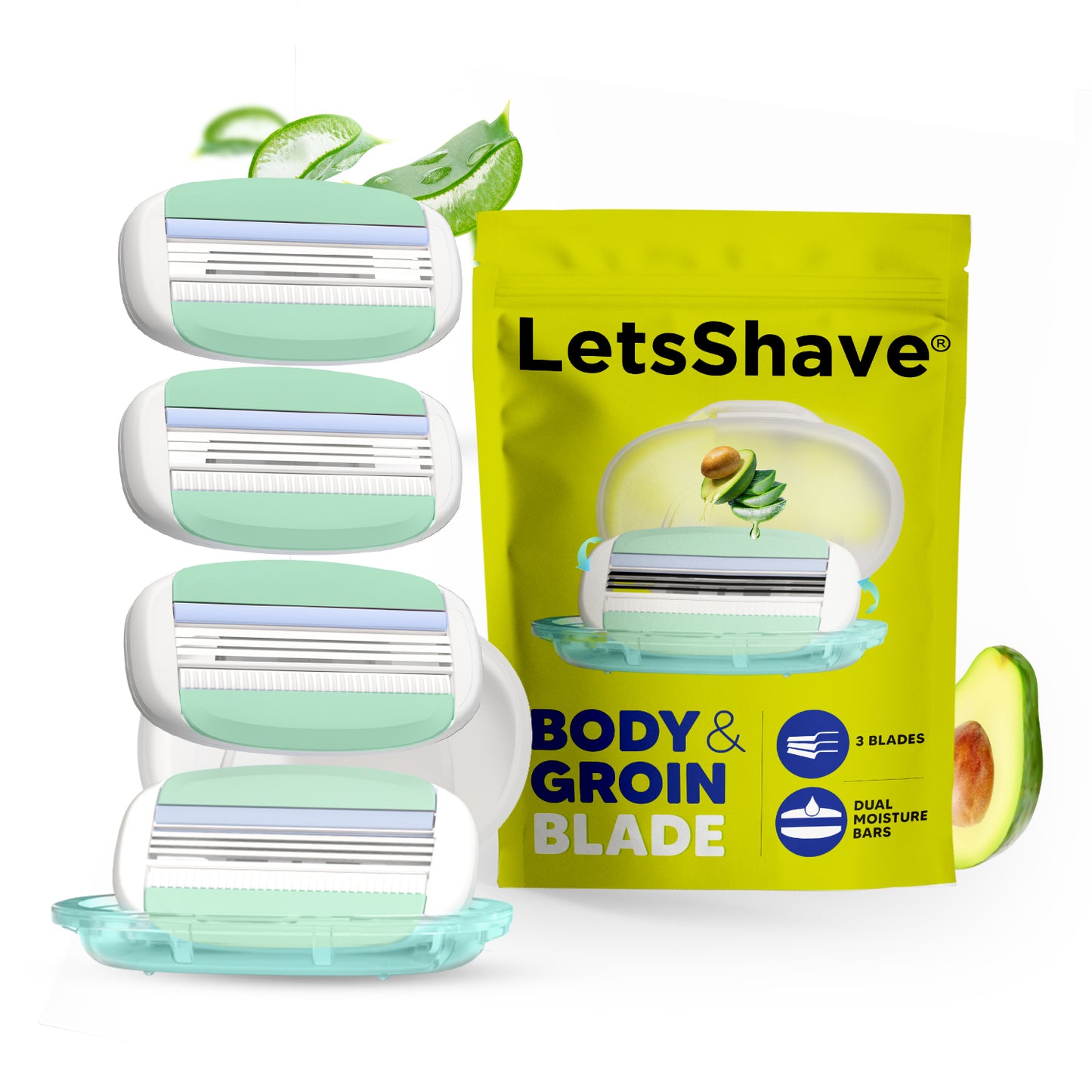 Body & Groin Razor Blade Refills | Pack of 4 | 3 Blade Replacement Cartridges with Dual Moisture Bars