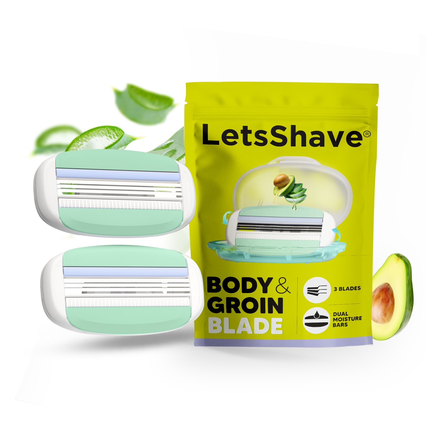 Body & Groin Razor Blade Refills | Pack of 2 | 3 Blade Cartridges with Dual Moisture Bars