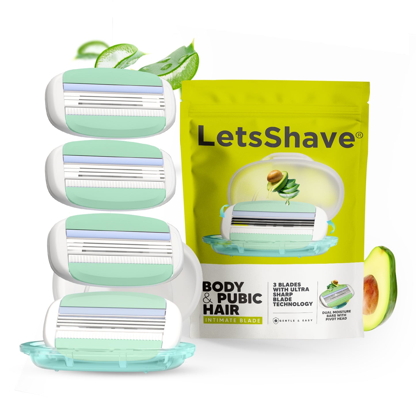 Body & Pubic Hair Razor Blade Refills for Women | Pack of 4 | 3 Blade Replacement Cartridges