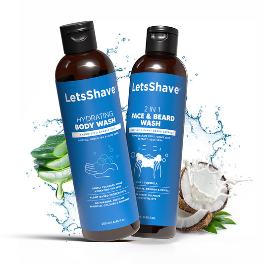 LetsShave Body Wash & 2-in-1 Face and Beard Wash Combo | Aloe Vera, Ginseng & Pomegranate
