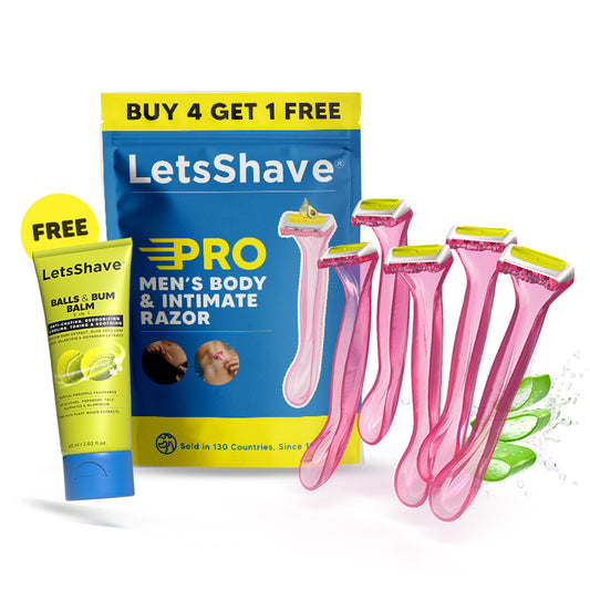 Body & Intimate Trimmer for Men – Use & Throw Razor | Pack of 4 + 1  razor & Balls Balm Free!