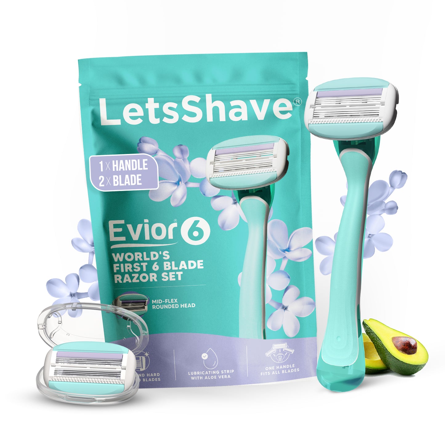 Effortless Smooth Skin, Every Time | Evior 6-Blade Razor Starter Set with Handle + 2 Blades