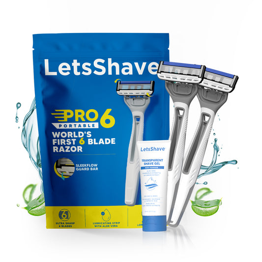 Pro 6 Portable | Pack Of 2+Free Shave Gel | World's First 6 Blade Disposable Razor