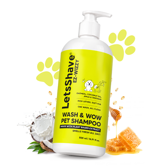 EZ-WIZZY Wash & Wow Pet Shampoo for Dogs | Oatmeal, Coconut Oil, Amla & Shikakai | Anti-Itch, Anti-Dandruff & Deodorizing Formula | 500ml