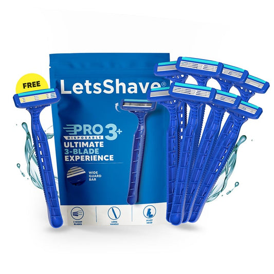 LetsShave Pro 3+ razor blades with packaging on a white background