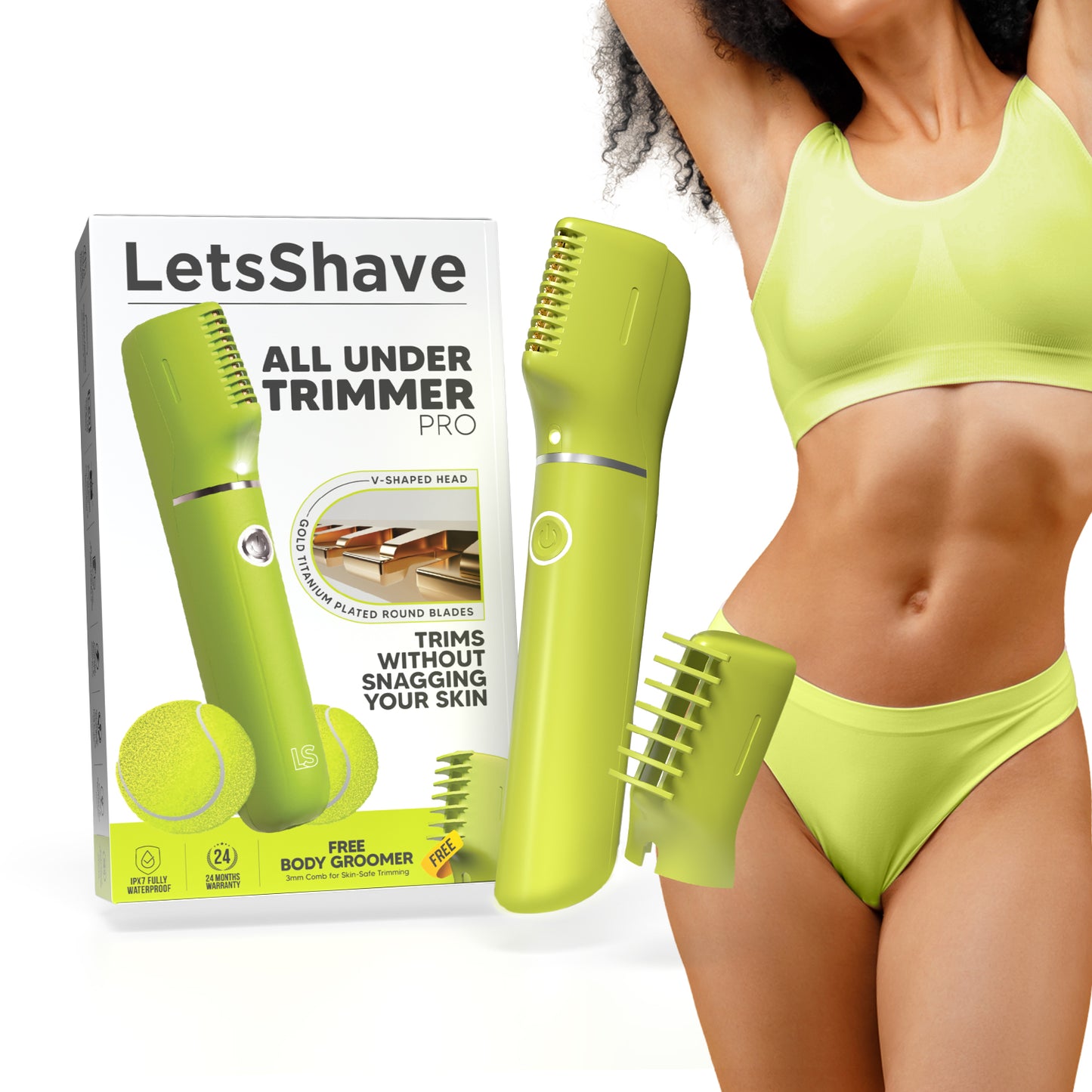 All Under Trimmer Pro | For Women | Pain-Free Waterproof Bikini & Body Trimmer with Gold Titanium Blades