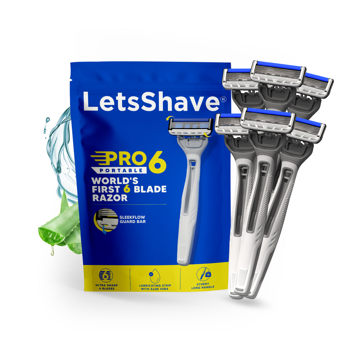 Pro 6 Portable | World's First 6 Blade Disposable Razor | Pack of 6
