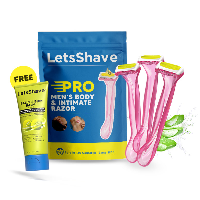 Body & Intimate Trimmer for Men – Use & Throw Razor | Pack of 3 + Free Balls Balm