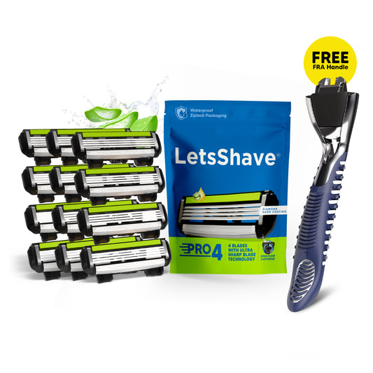 Pro 4 Razor Blades – Pack of 12 + Unique Razor Handle | Value Bundle