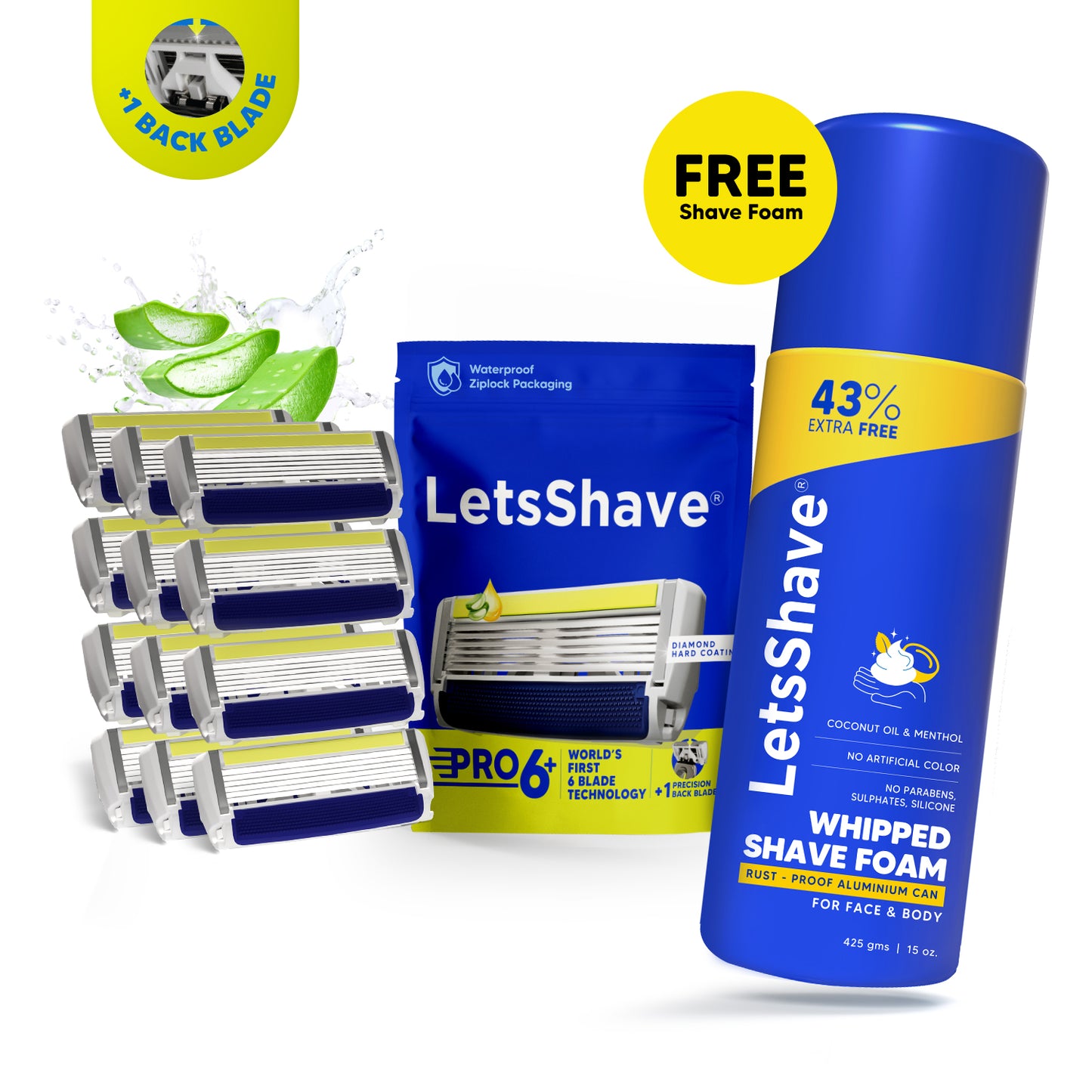 Pro 6 Plus Blade Refills (Pack of 12) + FREE Whipped Shave Foam | World's 1st 6 Blade Razor for Men