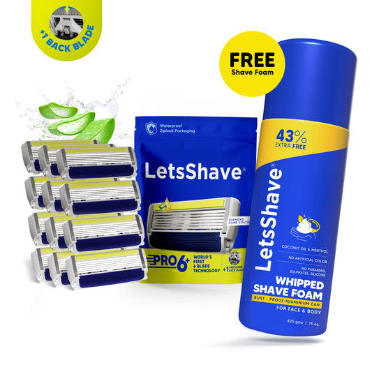 Pro 6 Plus Blade Refills (Pack of 12) + FREE Whipped Shave Foam | World's 1st 6 Blade Razor for Men