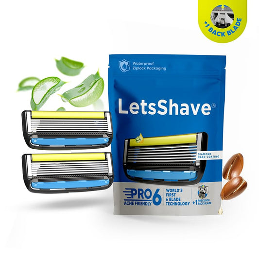 LetsShave Pro 6 Acne Friendly Razor Blades Pack of 2 – razor for acne-prone sensitive skin with aloe vera & argan oil