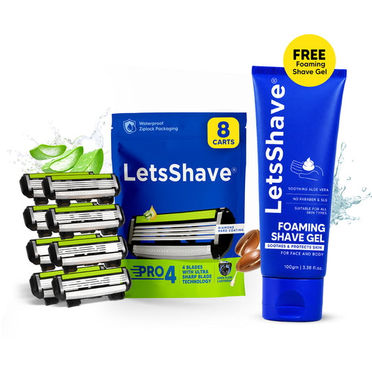 Pro 4 Blade Refills Pack of 8 + FREE Foaming Shave Gel | 4 Blade Razor Refills