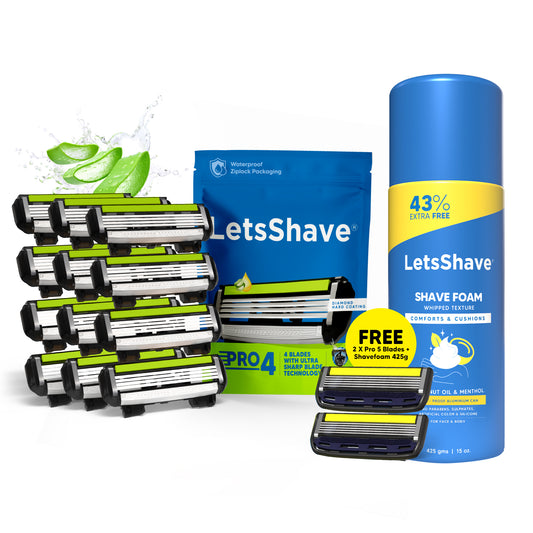 Complete Grooming Bundle | Pro 4 Razor Cartridges Pack of 12 | FREE Pro 5 Blades (2qty) & Shave Foam