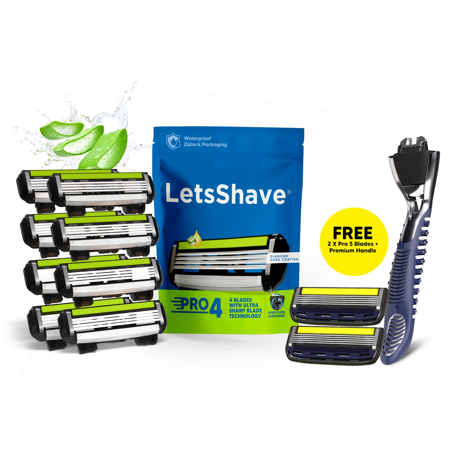 Starter Shaving Kit | Pro 4 Razor Cartridges Pack of 8 + 2 FREE Pro 5 Blades & Razor Handle
