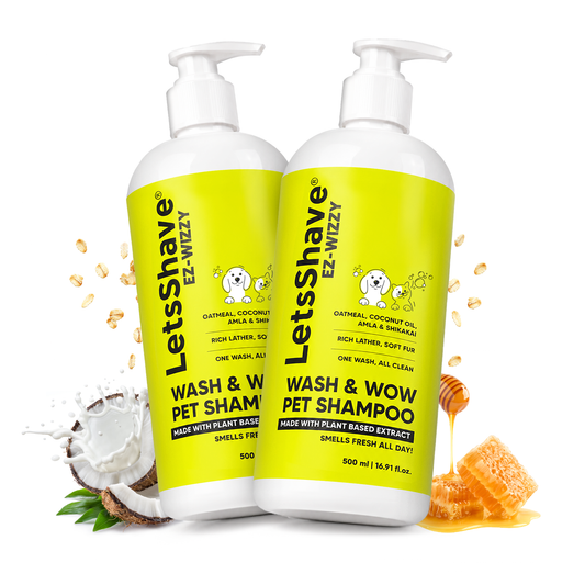 EZ-WIZZY Wash & Wow Pet Shampoo for Dogs | Oatmeal, Coconut Oil, Amla & Shikakai | Anti-Itch, Anti-Dandruff & Deodorizing Formula | 500ml | Pack of 2