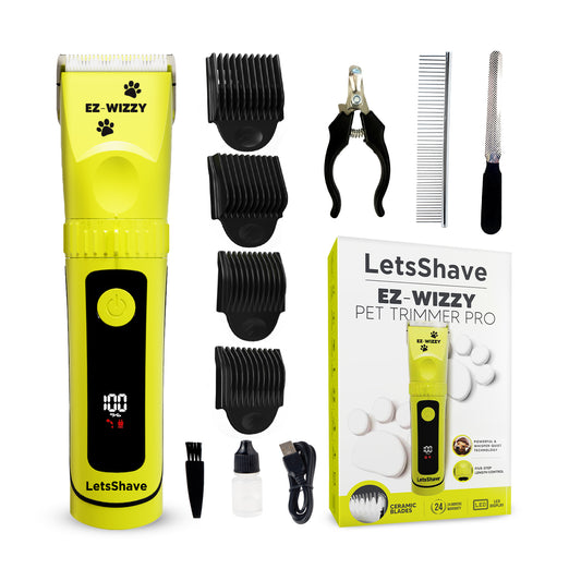 EZ-Wizzy Pet Trimmer Pro Grooming Kit – Quiet Pet Clipper with Ceramic Blades, Adjustable Length & Complete Grooming Tools